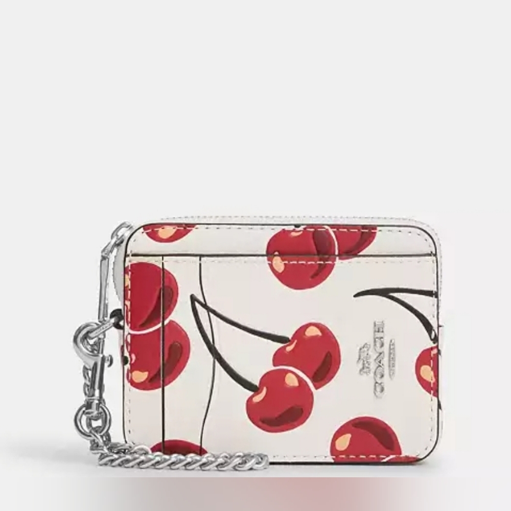 Coach Zip Card Case With Cherry Print